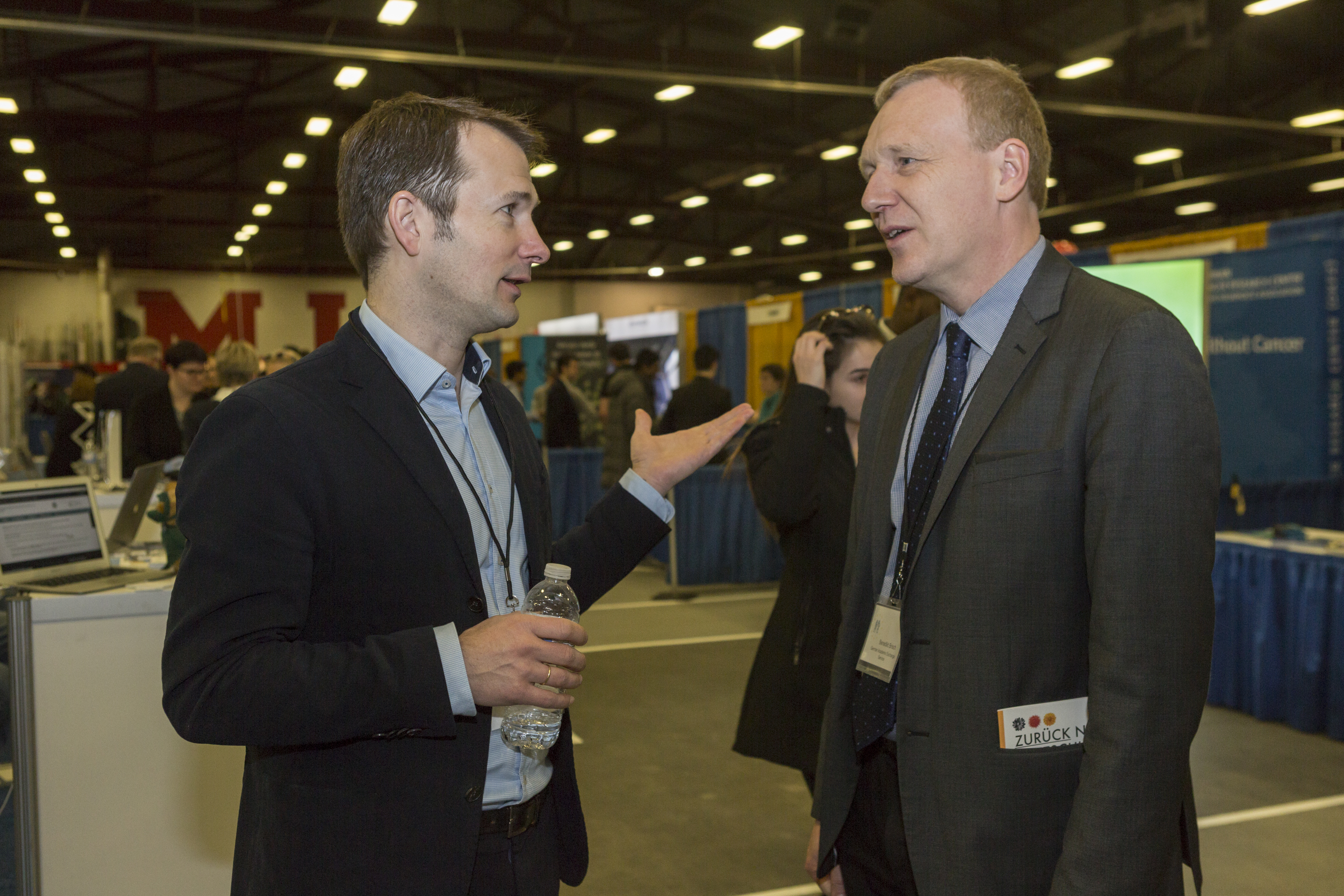 Dr. Rainer Gruhlich, director of the DFG's North America office, and Dr. Benedikt Brisch, director of the DAAD's North America office, in conversation