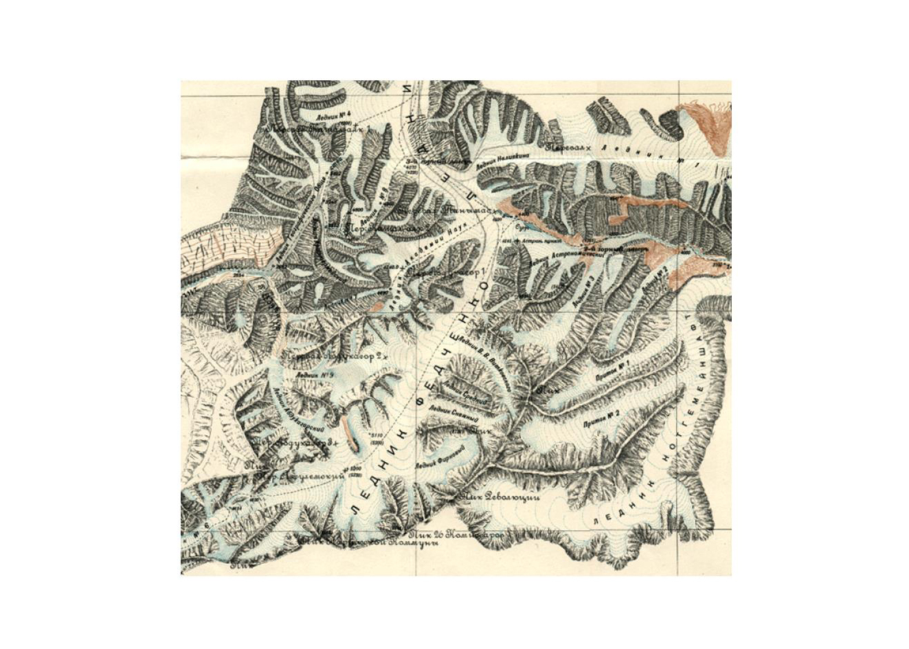 The Notgemeinschaft Glacier (R) on a Russian map from 1928