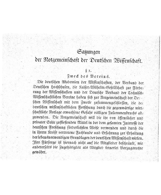 Extract from the statutes of the Notgemeinschaft, October 1920