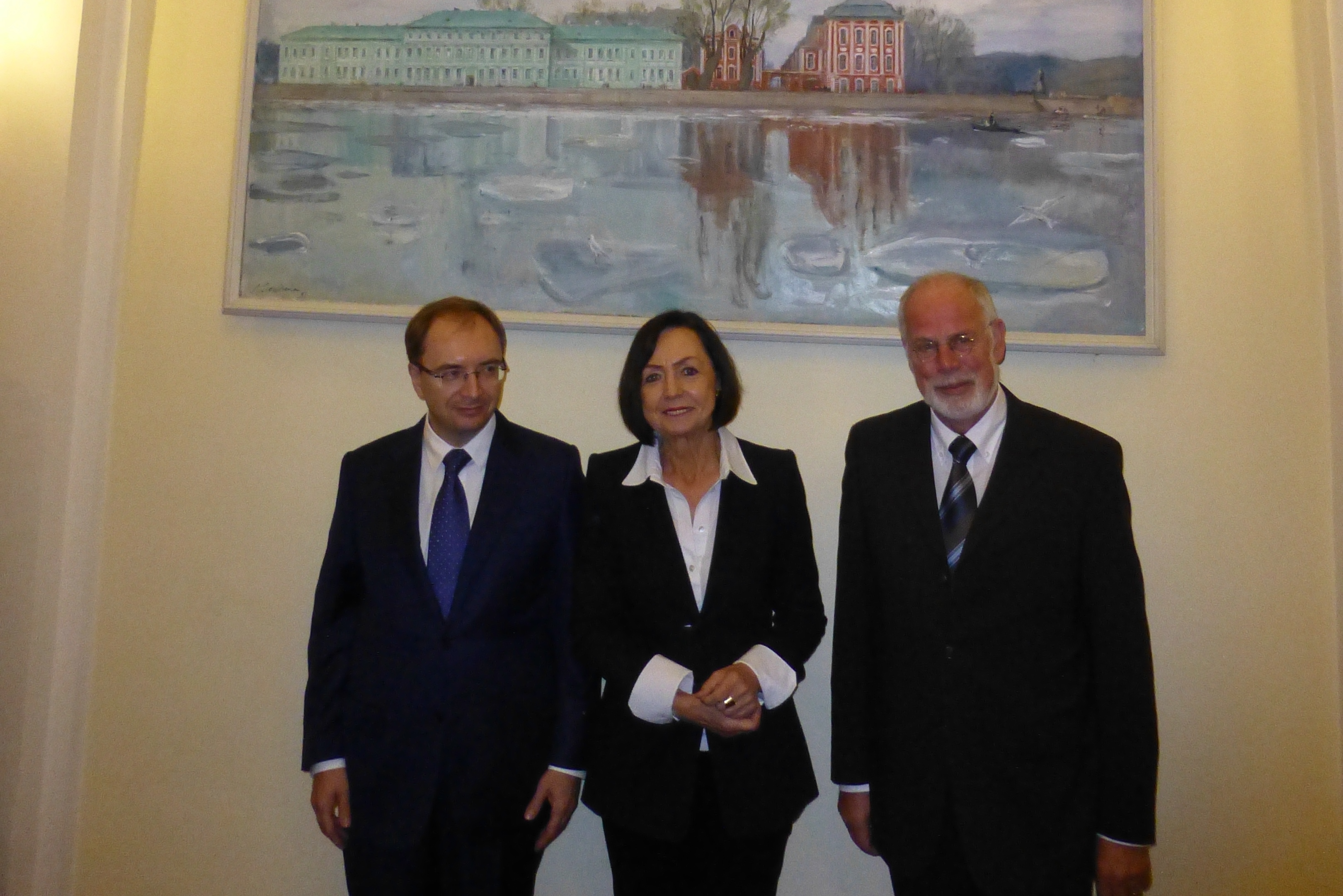 Meeting in the Rector's Office. Nikolay Kropachev (SPSU), Margaret Wintermantel (DAAD), Peter Funke (DFG)