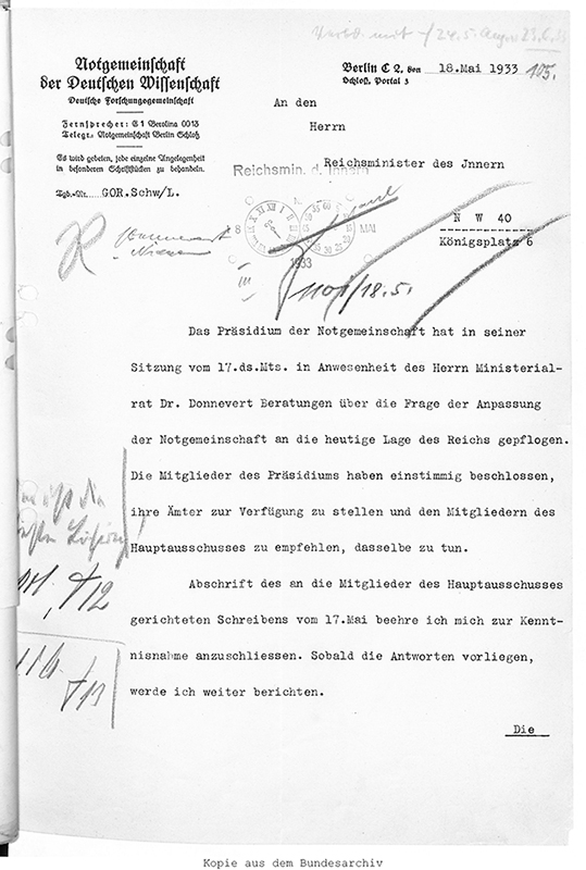 The Executive Committee’s letter of resignation dated 18 May 1933