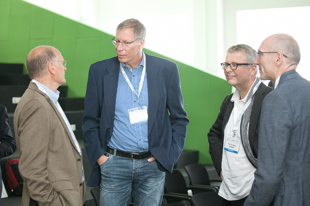 The German professors in conversation: (L to R) Werner Mewes, Olaf Wolkenhauer, Ralf Zimmer, Knut Reinert