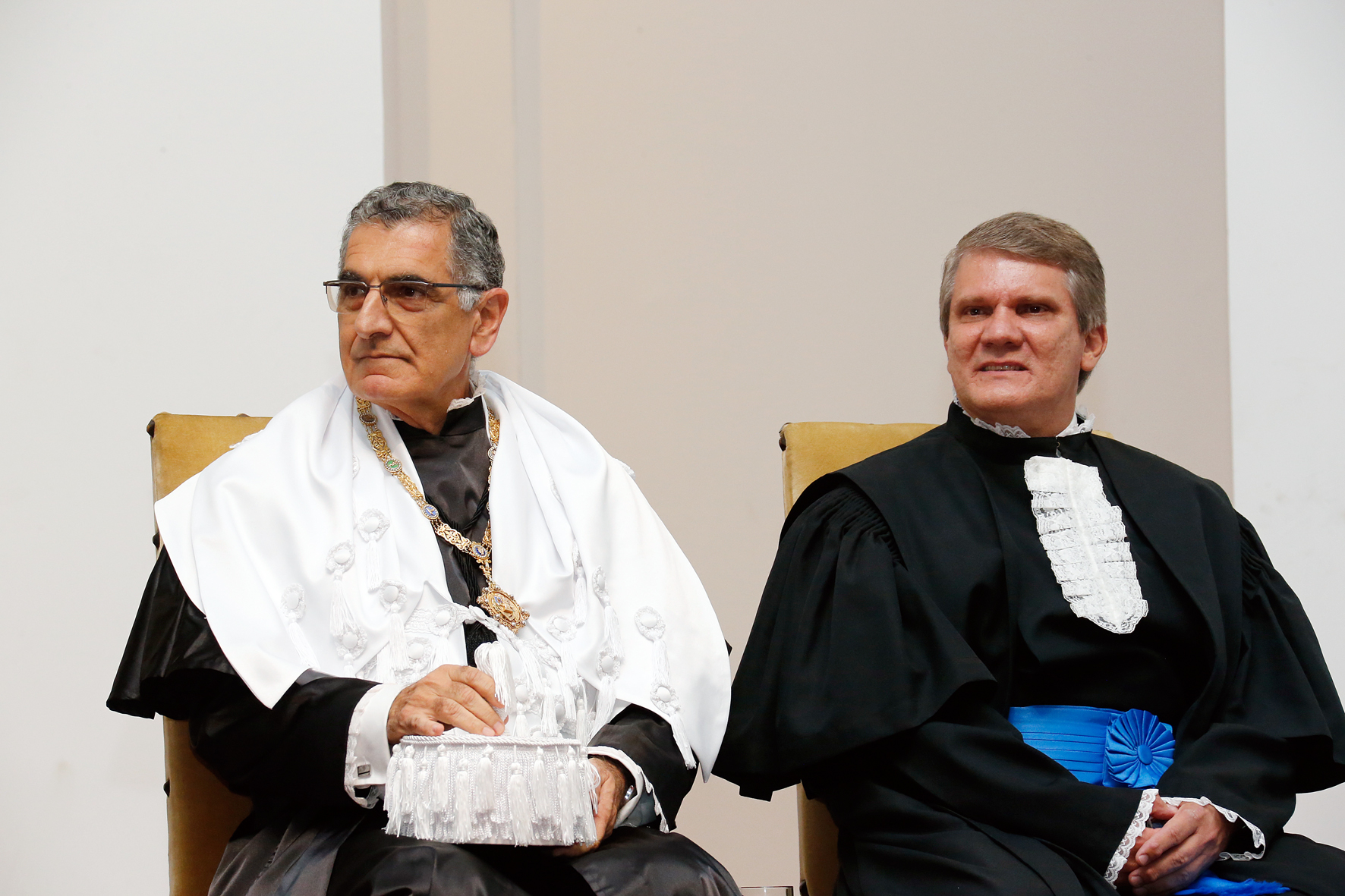 Os novos reitor, Vahan Agopyan, e vice-reitor, Antonio Carlos Bastos, durante a cerimônia de posse