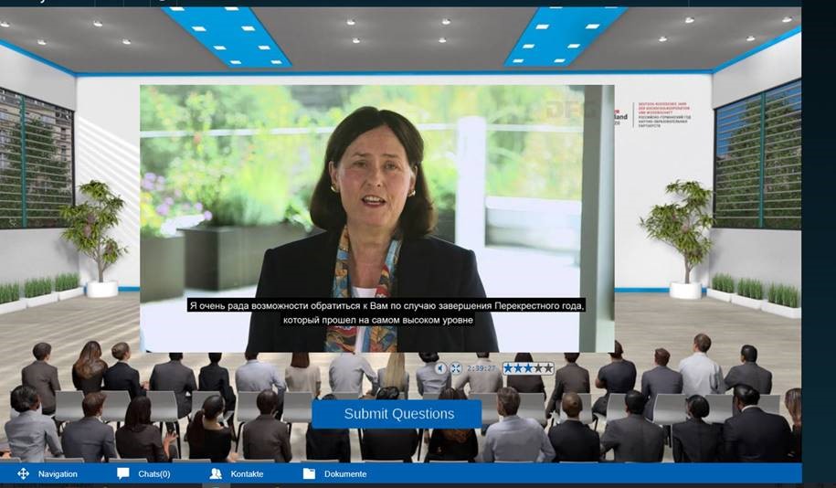 Screenshot der Videobotschaft der DFG-Präsidentin aus dem virtuellen Raum der Veranstaltung