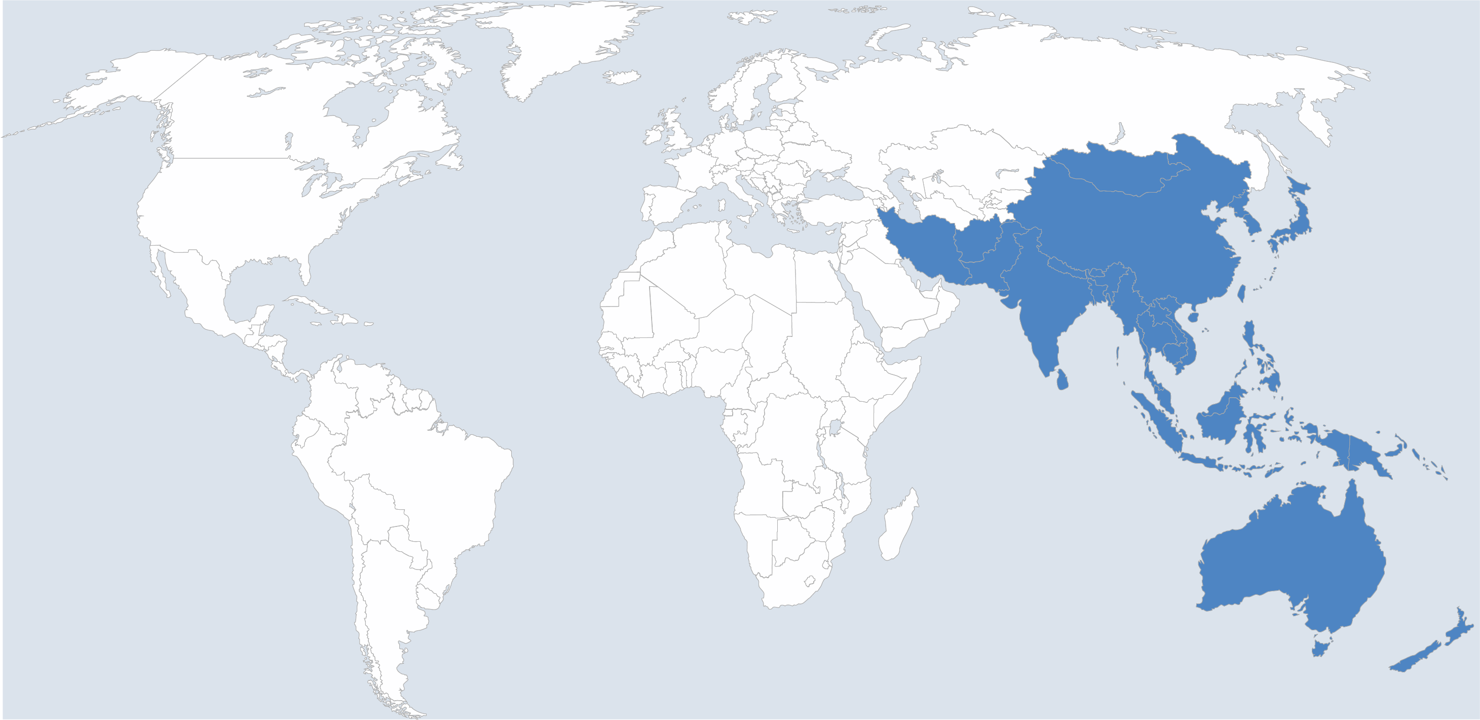 Weltkarte: Region Asien und Ozeanien