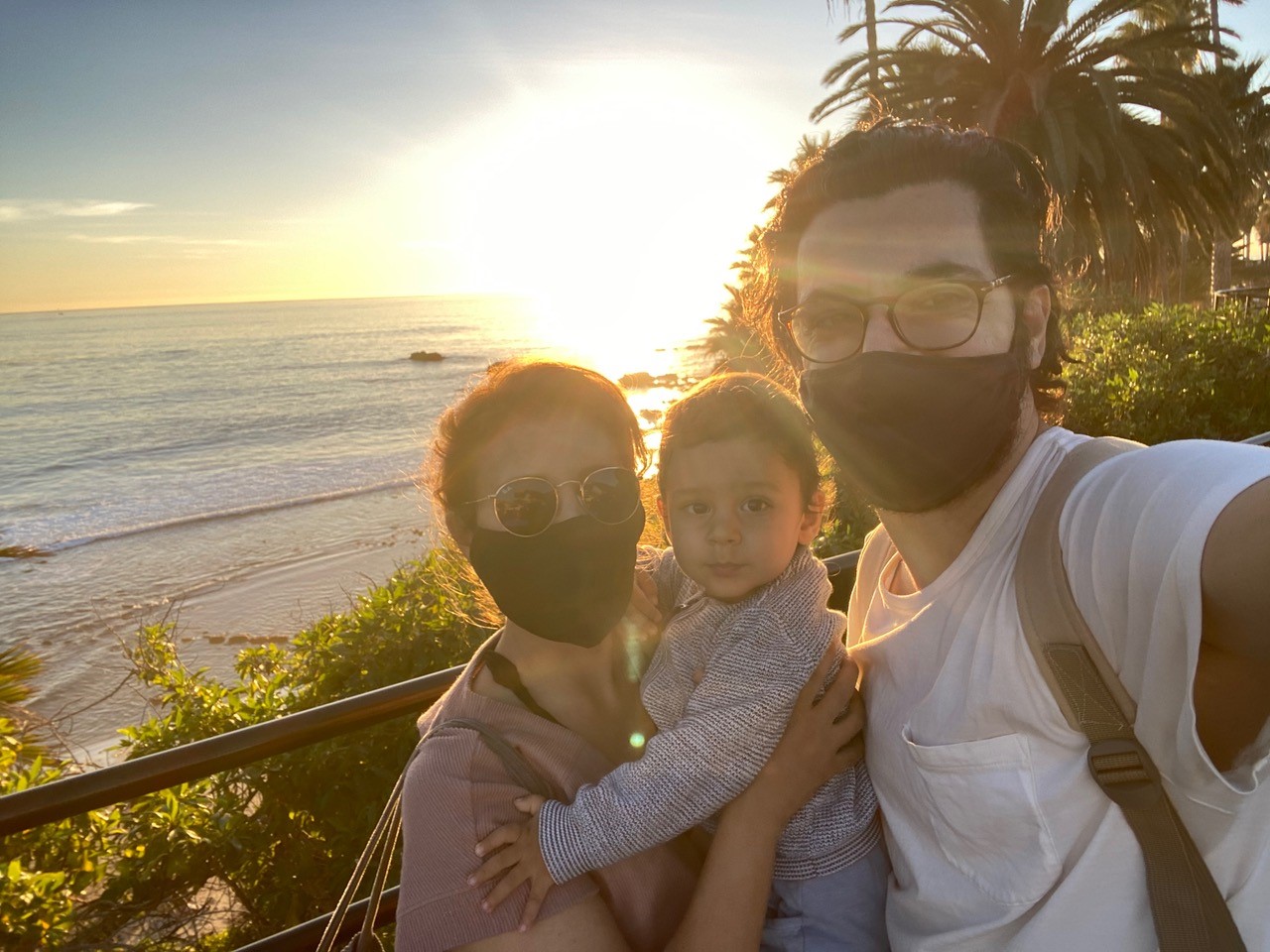 Koç-Günel with her family by the Pacific Ocean