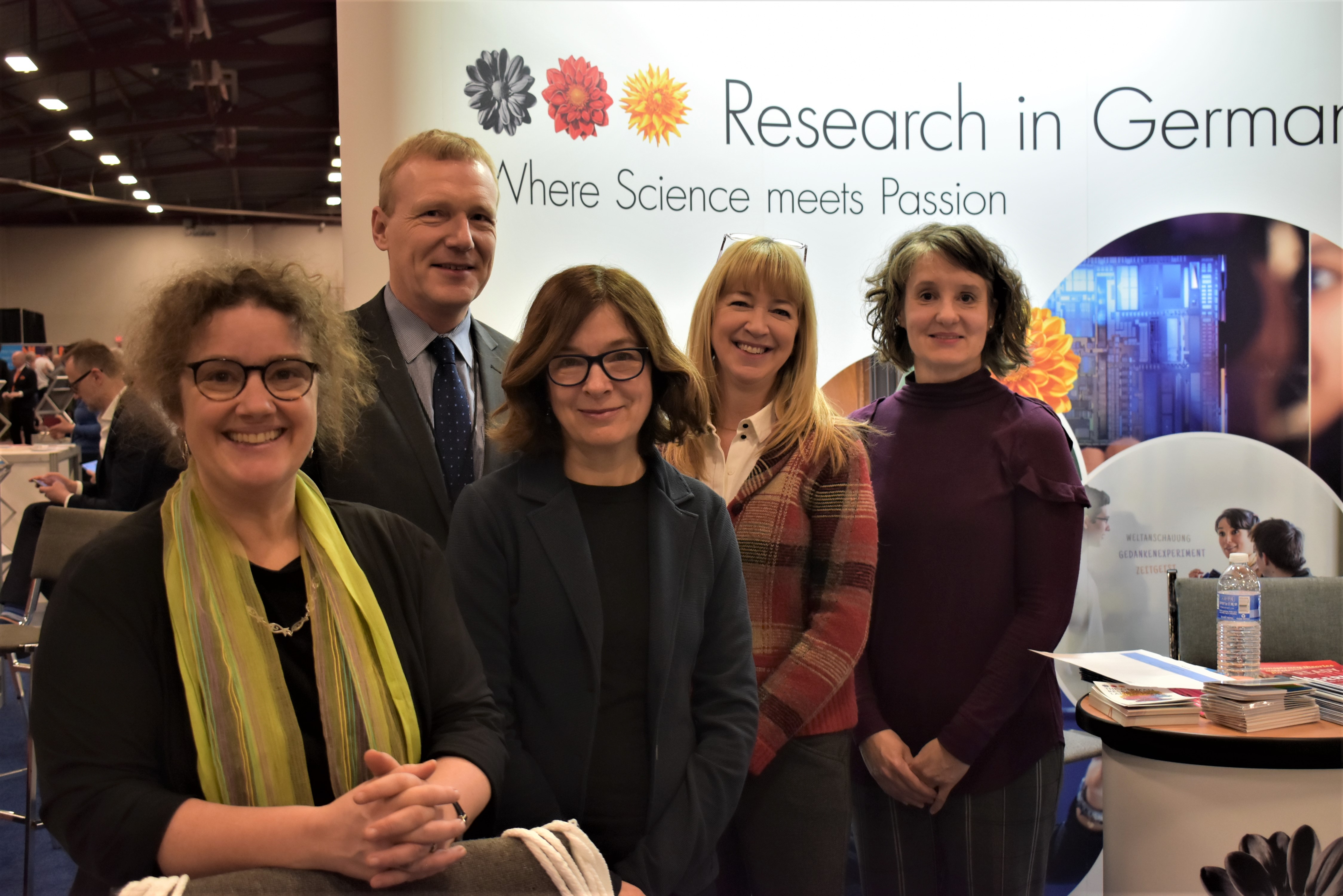 Representatives of GAIN, DAAD North America, DFG North America, und American Friends of AvH at the “Research in Germany” booth – European Career Fair, February 2020