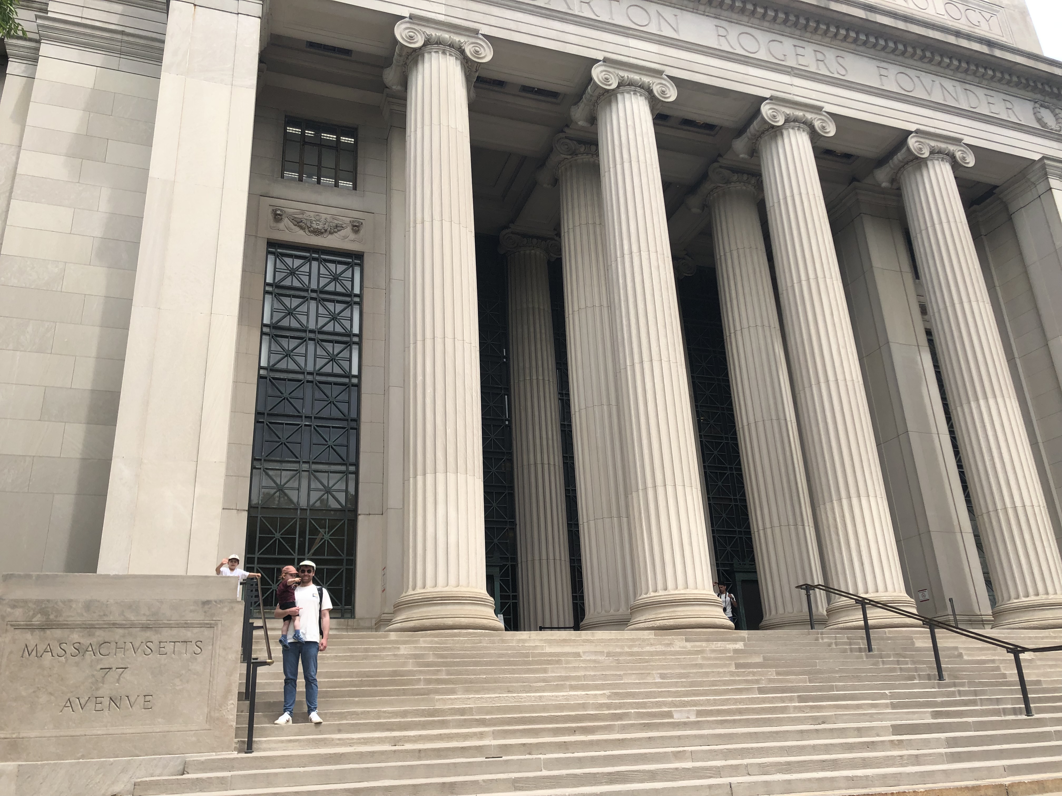 With both kids in front of MIT, 77 Massachusetts Ave.