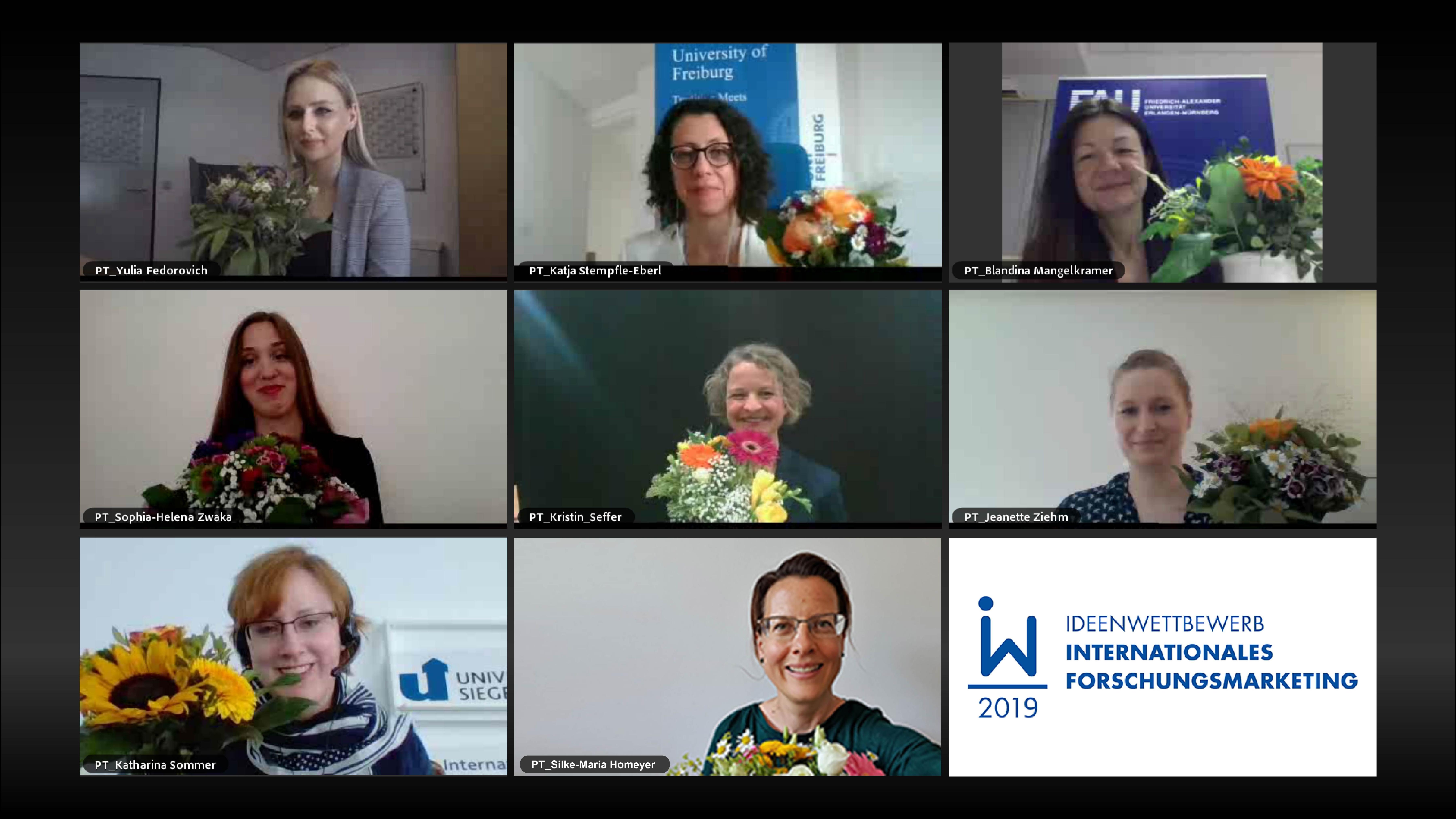 Presentation of flowers – held virtually due to the COVID-19 pandemic – to the winners of the 2019 International Research Marketing ideas competition