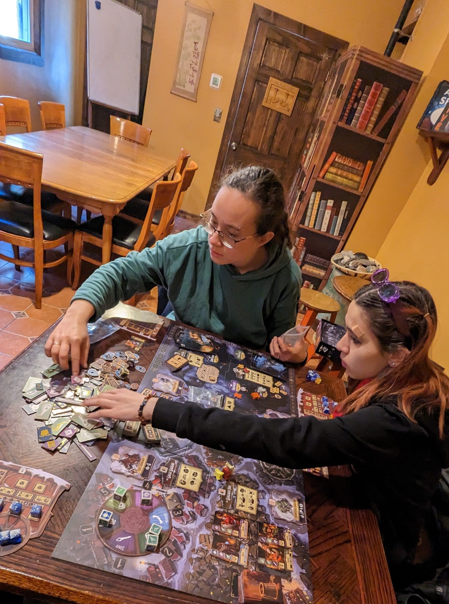 Lemberg with her daughter at a games café