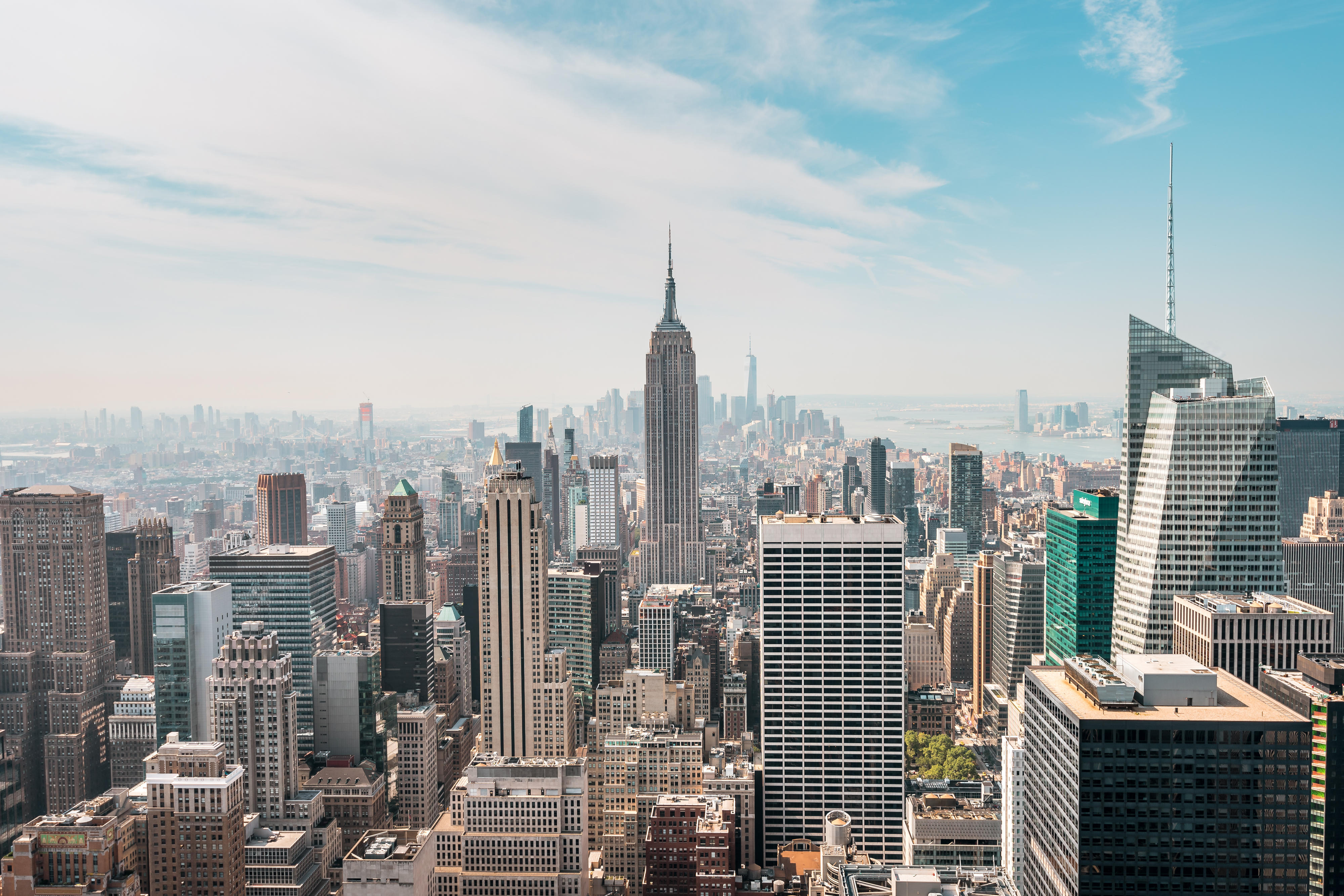 New York City Manhattan, Top of the Rock panorama view over skyline from Rockefeller center to NYC and the Empire State building