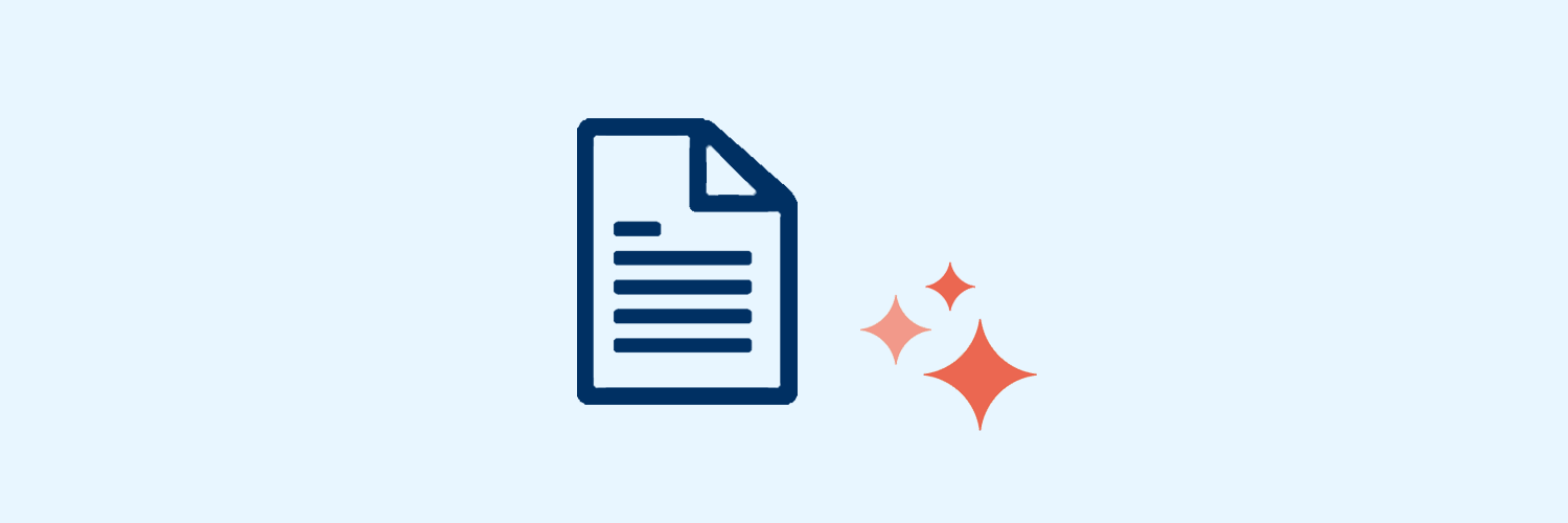 Ein blaues Dokument-Icon und drei verschieden große orangene Sterne unten rechts auf blauen Hintergrund.