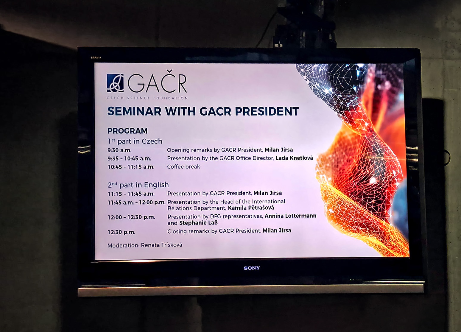 A screenshot showing the program for the “GAČR Info Day” on February 26, 2026, at the Czech Technical University in Prague.