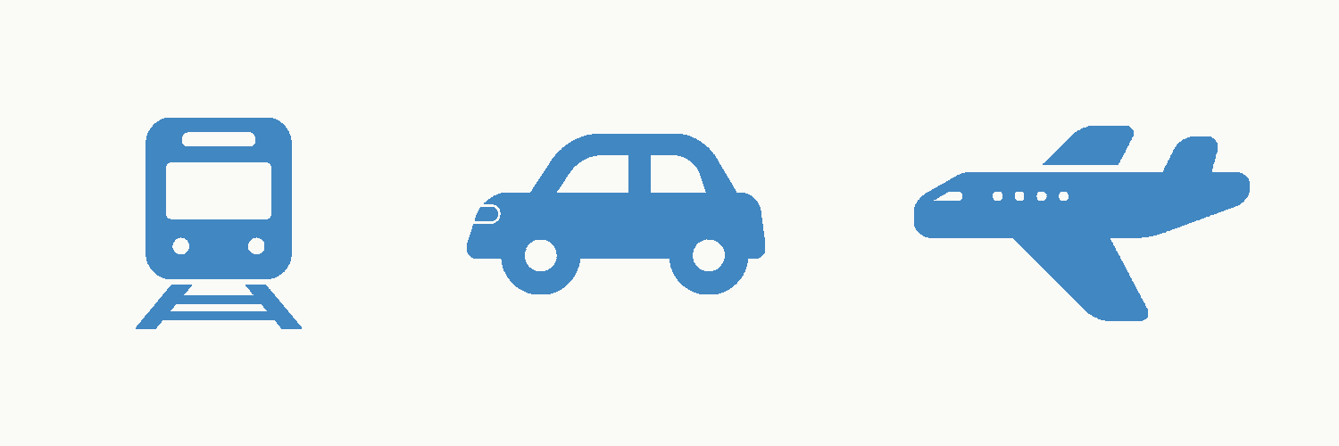 Ein Zug auf einem Gleis, ein Auto und ein Flugzeug