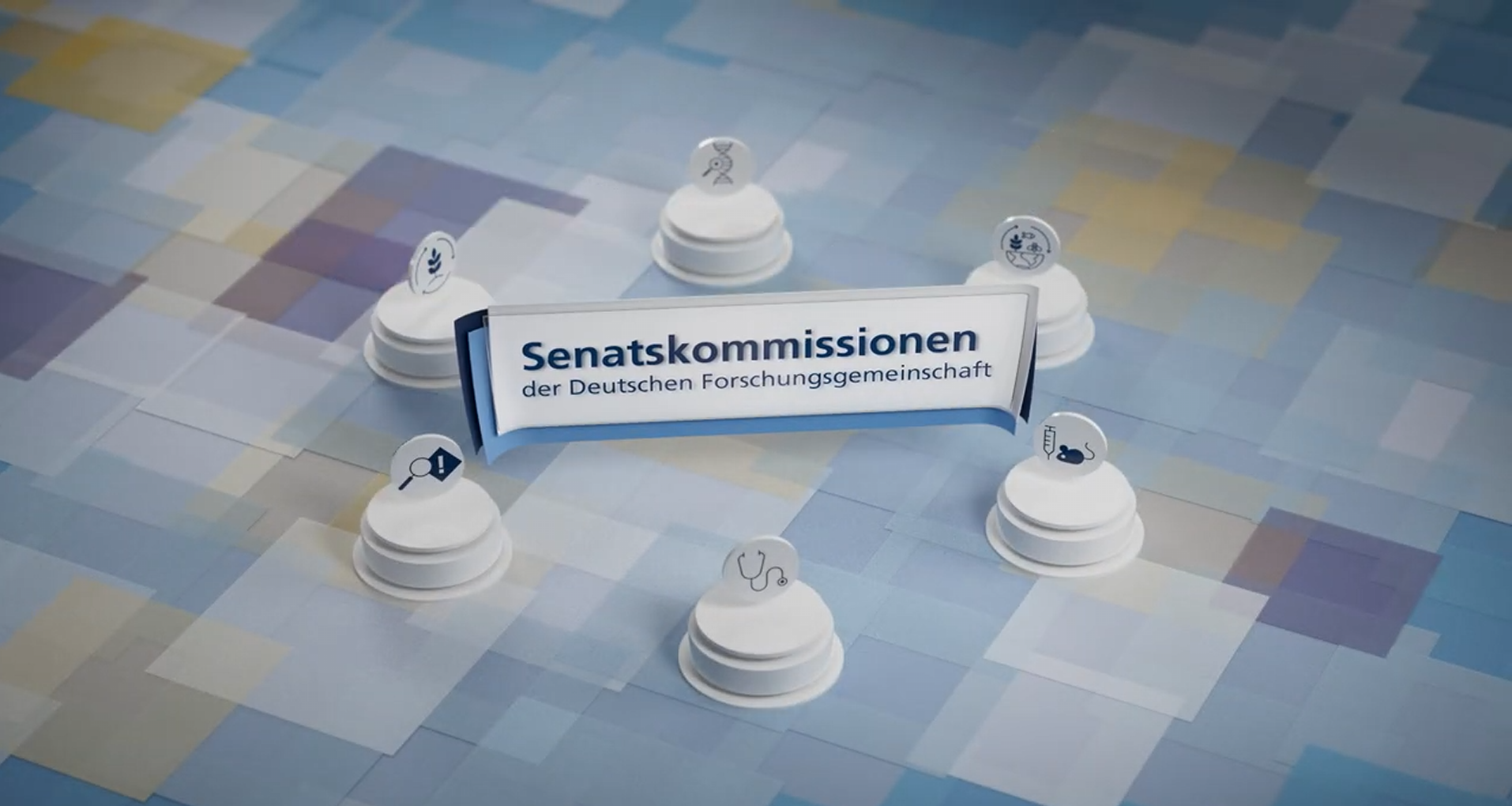 Illustration: Der Schriftzug "Senatskommissionen" umgeben von Symbolden für die einzelnen Kommissionen