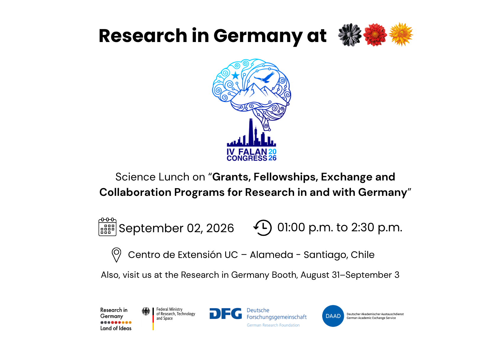 Plakat zur Ankündigung der DFG-Teilnahme an dem internationalen Kongress der Federation of Latin American and Caribbean Neuroscience Societies