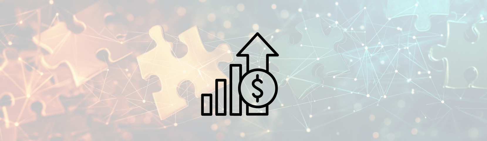 Featured image: An icon relating to funding on a background image showing a colourful depiction of jigsaw pieces connected by network-like lines