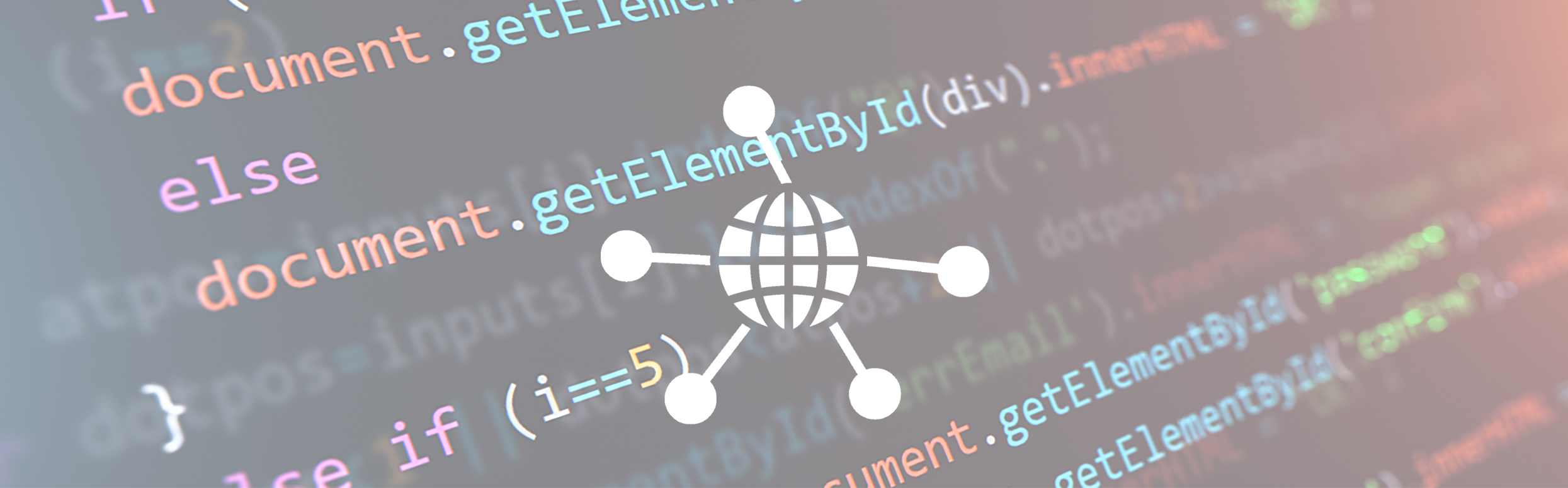 Featured image: Source code being programmed in the background, with a pictogram of a globe in the foreground