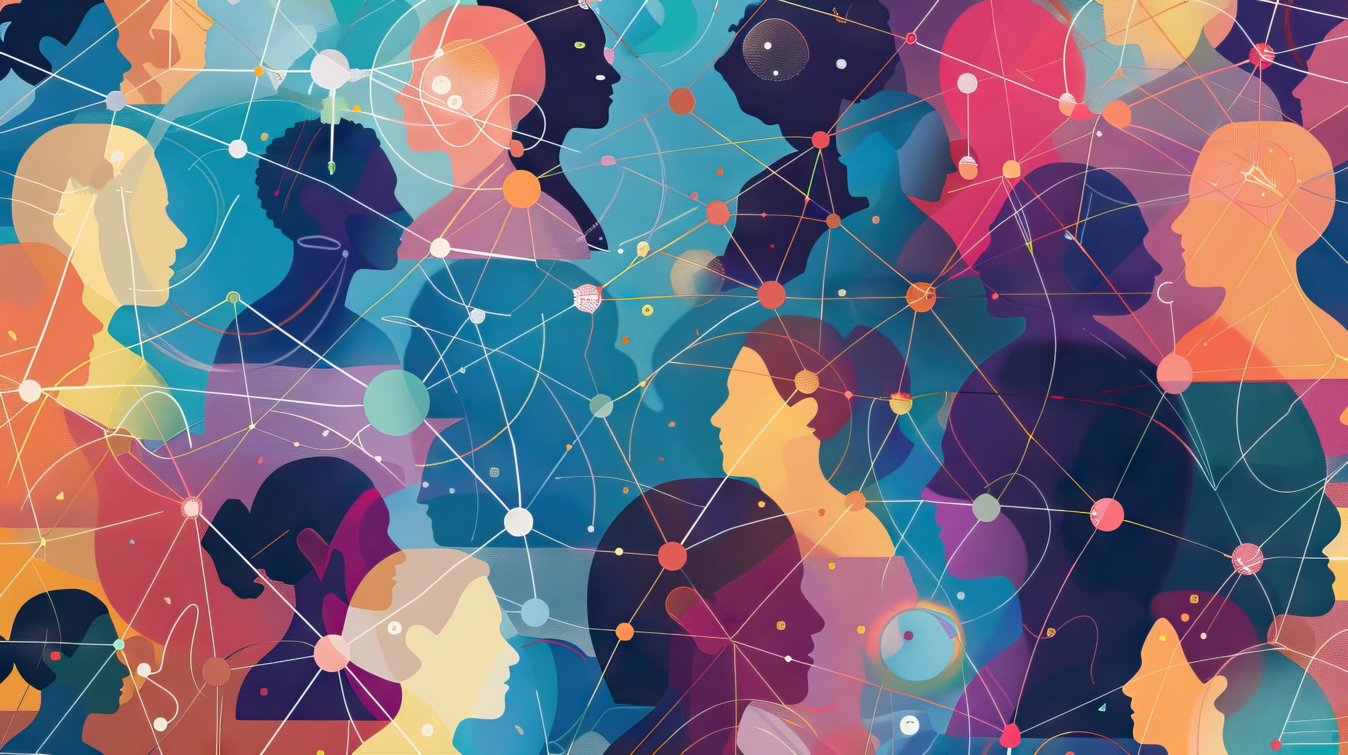 Illustration of Science Communication - Abstract, Colorful Silhouettes of People