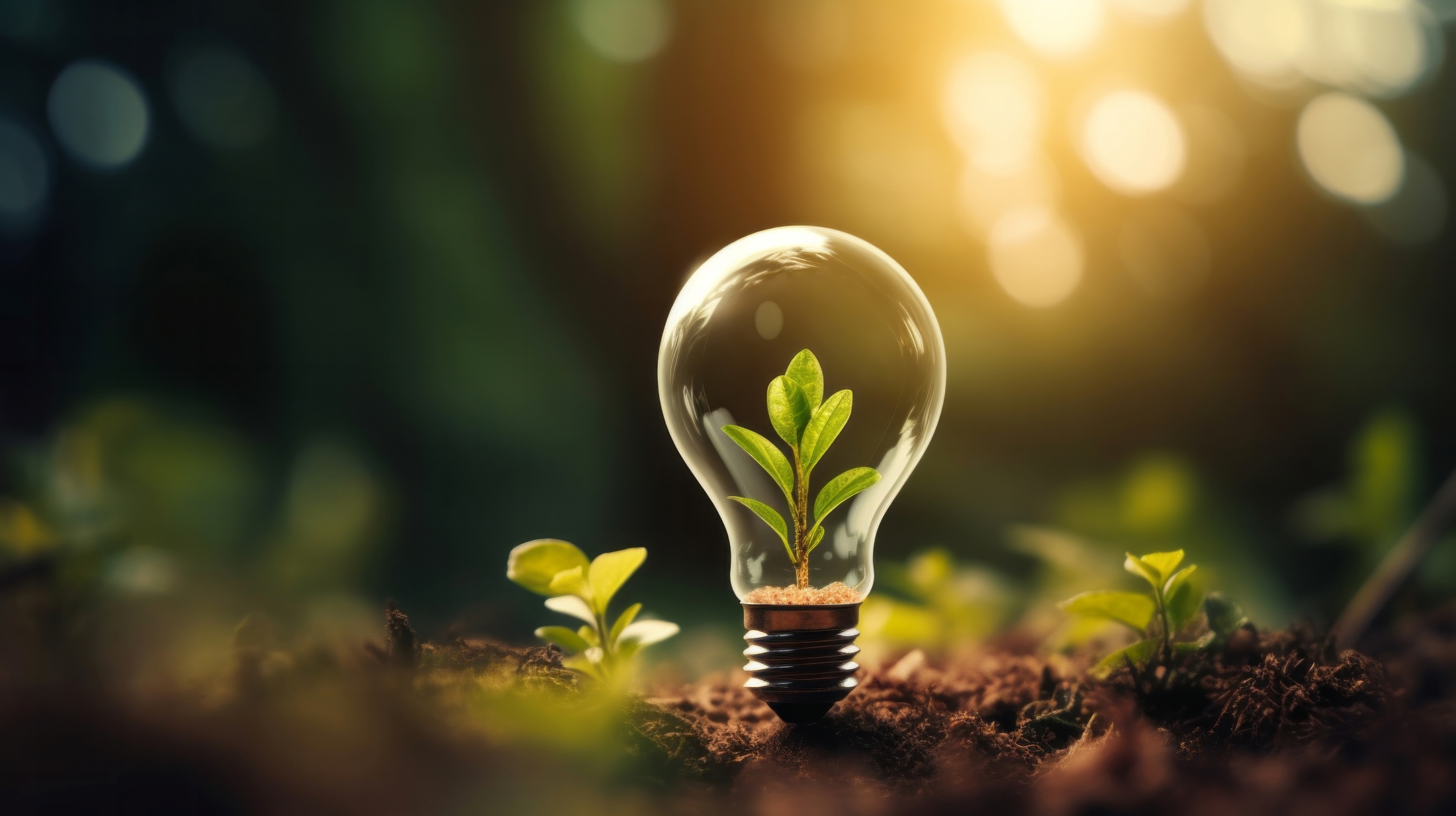 decorative image aligning to the webpage German Committee for Sustainability Research with a picture of a light bulb in a forest 
