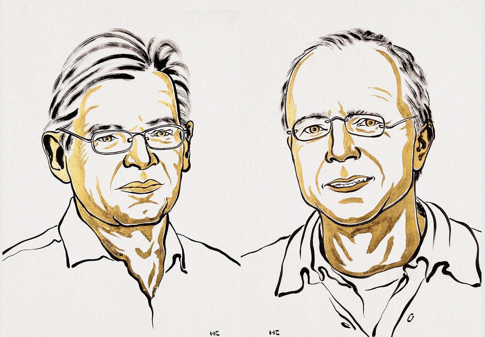Portraitbilder der Nobelpreisträger: Professor Dr. Peter Hegeman und Professor Dr. Georg Nagel